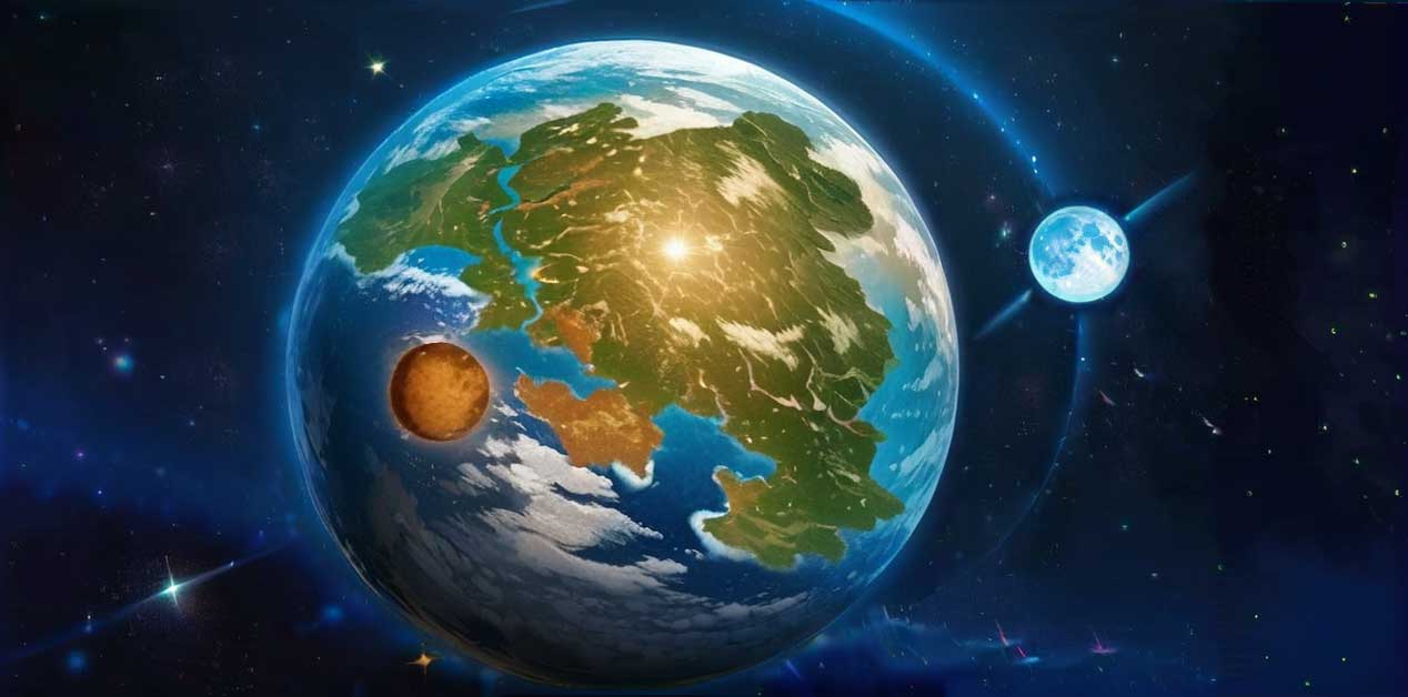 The Great Land seen from space, the planet of the isekai saga “ISEKAI: The Otherworlder’s Heir”.