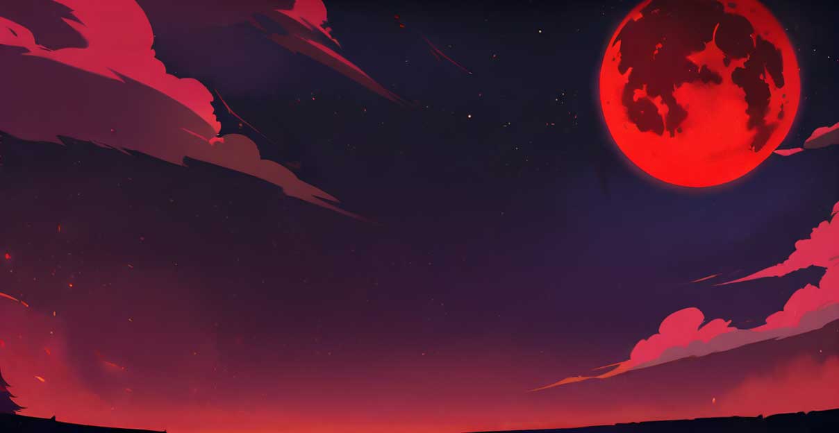 Lune rouge observée depuis la Grande Terre, phénomène céleste majeur dans l’univers ISEKAI