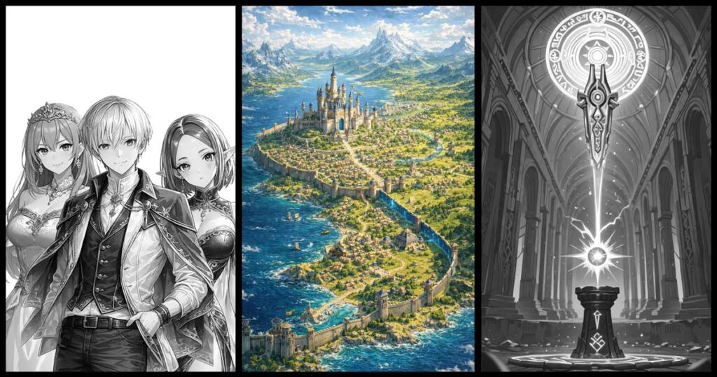 Introductory triptych to ISEKAI’s Otherworld.