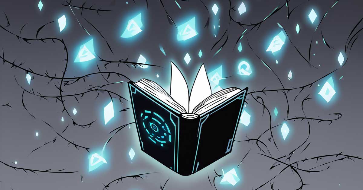 Illustration of an open book surrounded by shadowy tendrils and glowing fragments, symbolizing a WordPress author site compromised by invisible attacks.